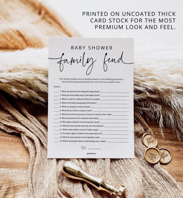 Baby Shower Games - 50 Baby Shower Family Feud Game Cards, Boy or Girl, Gender Neutral, Minimalist - Image 2