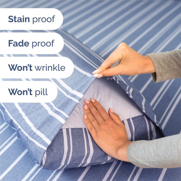Split King Size 5 Piece Sheet Set - Comfy Breathable & Cooling Bed Sheets Set - Hotel Luxury Bedding for Women, Men, Kids, Teens, Boys & Girls - Deep Pockets & Wrinkle Free - Oeko-Tex - Blue Stripes 3 - Image 5