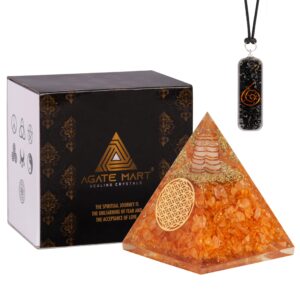 Agate Mart Citrine Orgonite Pyramids - Healing Crystals Pyramid for Positive Energy And Meditation Yoga Positive Energy Crystal That Promotes Wealth, Prosperity and attracts Success