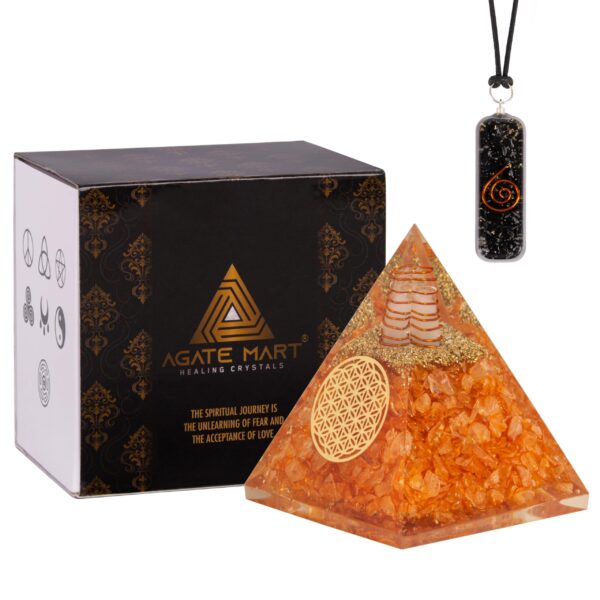 Agate Mart Citrine Orgonite Pyramids - Healing Crystals Pyramid for Positive Energy And Meditation Yoga Positive Energy Crystal That Promotes Wealth, Prosperity and attracts Success