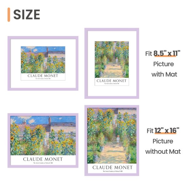 upsimples 12x16 Picture Frame, Display Pictures 8.5x11 with Mat or 12 x 16 Without, Wall Hanging Poster Frames, Purple, 1 Pack - Image 3