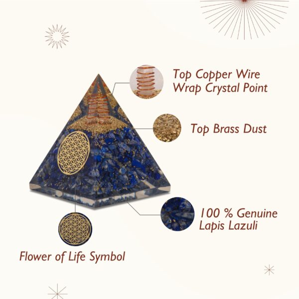 Agate Mart Lapis Lazuli Orgonite Pyramid - Healing Crystals for Success - Elevate Meditation with Orgonite Energy, Includes Black Tourmaline Pendant - Image 3