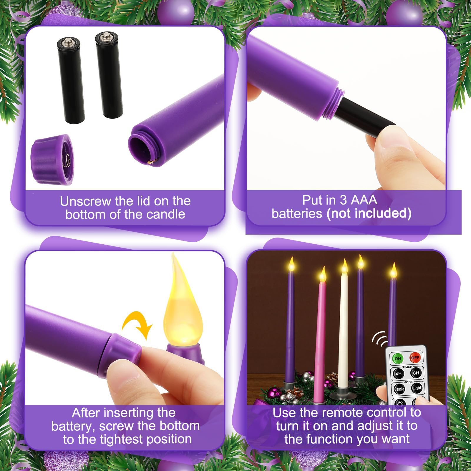 Tioncy 12 Inch Christmas Advent Wreath Candle Holder with 5 Flameless Candles Remote Control Wreaths Holder Centerpiece Decoration with Berries(Stylish,11 x 0.8 x 0.8 in) - Image 5