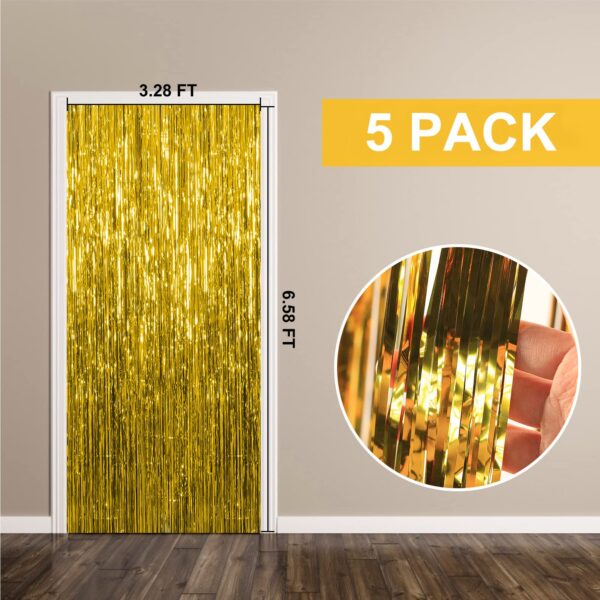 5 Pack Foil Curtain Backdrop Gold Metallic Tinsel Foil Fringe Curtains Photo Booth Props for Birthday Wedding Engagement Baby Shower Bachelorette Christmas Holiday Celebration Party Decorations - Image 7