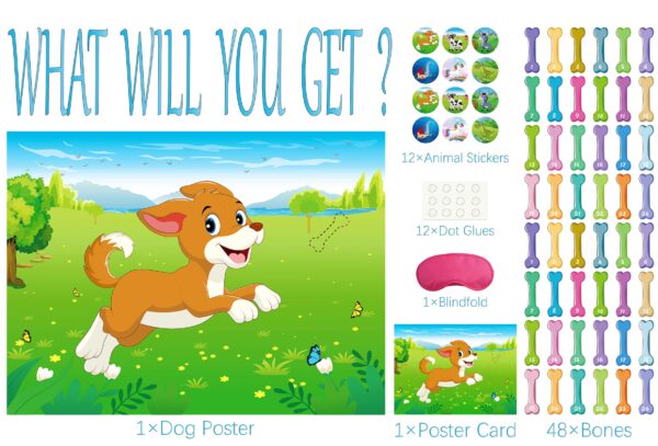Morcheiong Pin The Tail on The Dog Birthday Party Game with 48pcs Bones, Give The Puppy A Bone Game for Kids' Dog Birthday Party Supplies - Image 3