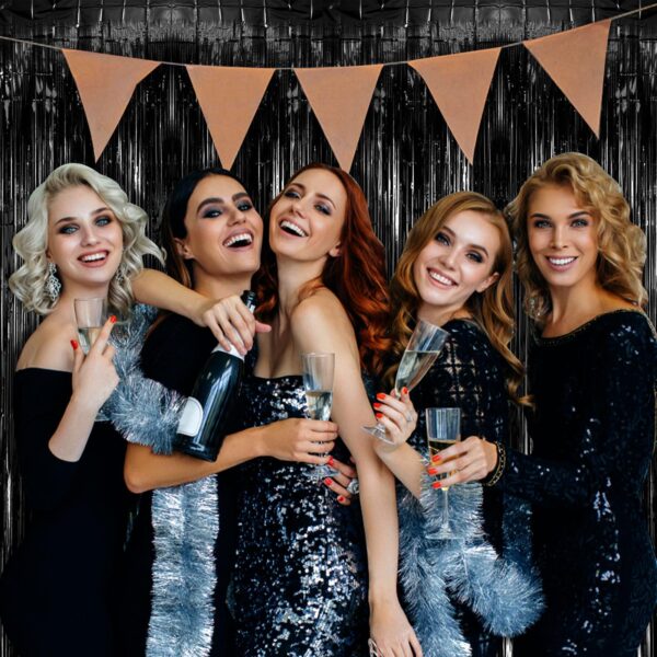20 Pack Foil Curtain Backdrop Black Metallic Tinsel Foil Fringe Curtains Photo Booth Props for Birthday Wedding Engagement Baby Shower Bachelorette Christmas Holiday Celebration Party Decorations - Image 5