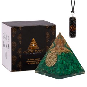 Agate Mart Malachite Orgonite Pyramids with Black Tourmaline Pendant - Healing Crystals for Success - Enhance Meditation with Orgonite Energy