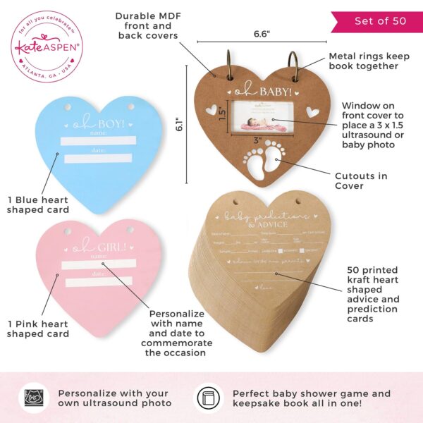 Heart Shaped Baby Shower Prediction Card Book Keepsake, By Kate Aspen Advice Cards, Best Wishes, Baby Shower Decoration, Gender Neutral Baby Shower Game & Party Activity - Image 6