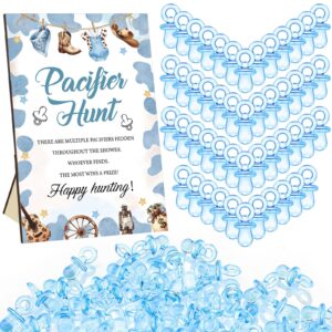 Thyle 51 Pcs Pacifier Hunt Baby Shower Games Include Hunt Sign and 50 Acrylic Pacifiers for Baby Shower Game Decoration Gift Sets Gender Reveal Party Decor(Cowboy)