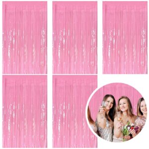 5 Pack Foil Curtain Pink Backdrop Streamers Metallic Tinsel Fringe Curtains Photo Booth Props for Birthday Wedding Engagement Bachelorette Christmas Holiday Celebration Party Decorations