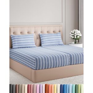 Split King Size 5 Piece Sheet Set - Comfy Breathable & Cooling Bed Sheets Set - Hotel Luxury Bedding for Women, Men, Kids, Teens, Boys & Girls - Deep Pockets & Wrinkle Free - Oeko-Tex - Blue Stripes 3