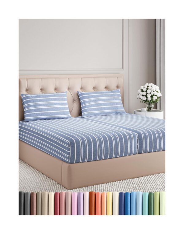 Split King Size 5 Piece Sheet Set - Comfy Breathable & Cooling Bed Sheets Set - Hotel Luxury Bedding for Women, Men, Kids, Teens, Boys & Girls - Deep Pockets & Wrinkle Free - Oeko-Tex - Blue Stripes 3