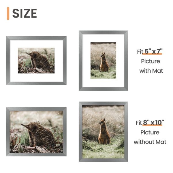 upsimples 8x10 Picture Frame, Display Pictures 5x7 with Mat or 8 x 10 Without, Wall Hanging Photo Frames, Metallic Gray, 1 Pack - Image 3