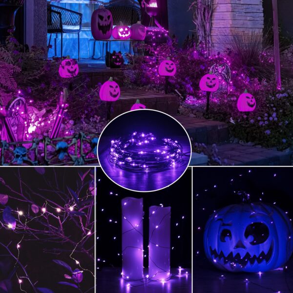Brightown 24 Pack Fairy Lights Battery Operated, Halloween String Lights Waterproof Black Wire 7 ft 20 LED Firefly Starry Lights for Hallowen Decorations DIY Paper Lantern Craft Pumpkin (Purple) - Image 6