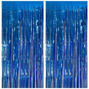 2 Pack Blue Party Decorations Ocean Party Decor Supplies Blue Party Streamers Birthday Decorations Tinsel Foil Fringe Curtains Photo Booth Props Celebration Decorations