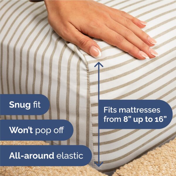 Full Size 4 Piece Sheet Set - Comfy Breathable & Cooling Bed Sheets Set - Hotel Luxury Bedding for Women, Men, Kids, Teens, Boys & Girls - Deep Pockets, Soft, Wrinkle Free - Oeko-Tex - Beige Stripes 2 - Image 3
