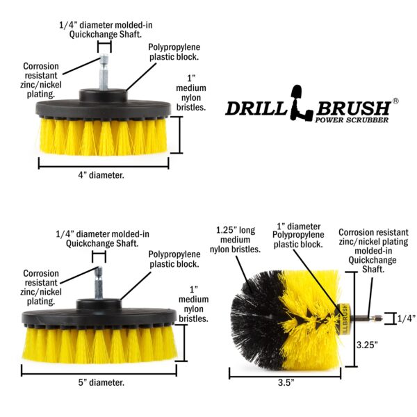 Drillbrush Ultimate Yellow Cleaning Tools - Drill Brush Attachment for Bathroom, Shower, Tub, Tile, Grout, Toilet, and Sink - Bathroom Scrubber Cordless Drill Attachment - Shower Detailing Brush Set - Image 6