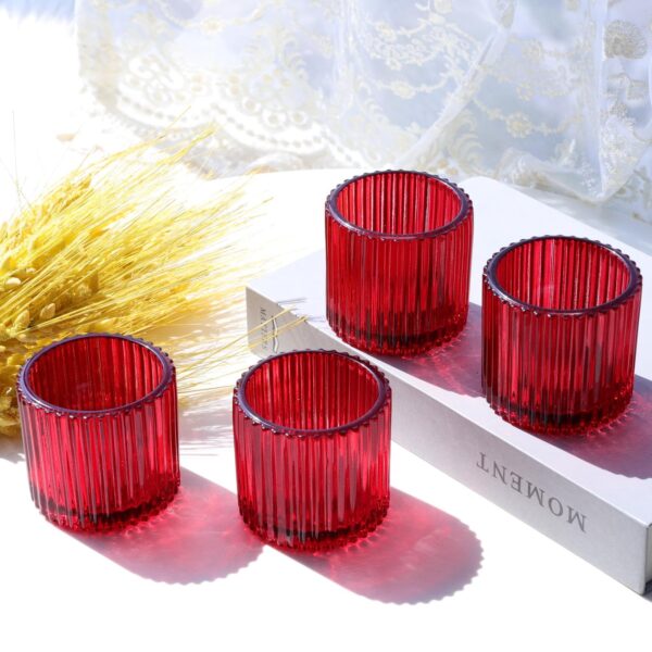 VOHO Red Votive Candle Holders for Christmas Valentines Day Decoration, Vintage Ribbed Tea Lights Candle Holder for Wedding, 6pcs Large Tealight Candle Holder for Votives Tea Lights(2.75'' x 2.56'') - Image 9