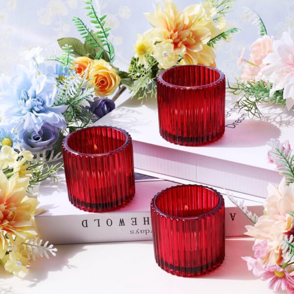VOHO Red Votive Candle Holders for Christmas Valentines Day Decoration, Vintage Ribbed Tea Lights Candle Holder for Wedding, 6pcs Large Tealight Candle Holder for Votives Tea Lights(2.75'' x 2.56'') - Image 8