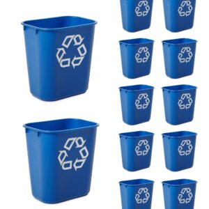 Rubbermaid Commercial Deskside Recycling Container, 3.4-Gallon, Blue, Small, Plastic, for Bedroom/Bathroom/Office, Fits Under Desk/Sink/Cabinet, Pack of 12