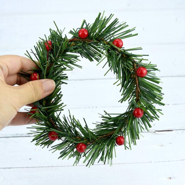 Lystaii 10pcs Christmas Candle Rings Red Artificial Berry Candle Rings with Grass Mini Christmas Wreath for Pillar Candle Christmas Holiday Table Decorations Rustic Wedding Table Centerpiece (Large) - Image 3