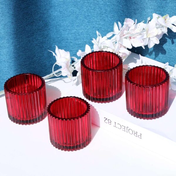 VOHO Red Votive Candle Holders for Christmas Valentines Day Decoration, Vintage Ribbed Tea Lights Candle Holder for Wedding, 6pcs Large Tealight Candle Holder for Votives Tea Lights(2.75'' x 2.56'') - Image 7