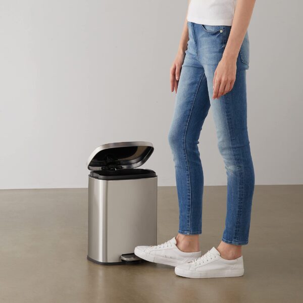 Amazon Basics Smudge Resistant Small Rectangular Trash Can With Soft-Close Foot Pedal, Brushed Stainless Steel, 12 Liter/3.1 Gallon, Satin Nickel Finish, 11.3"L x 9.9"W x 15.1"H - Image 4