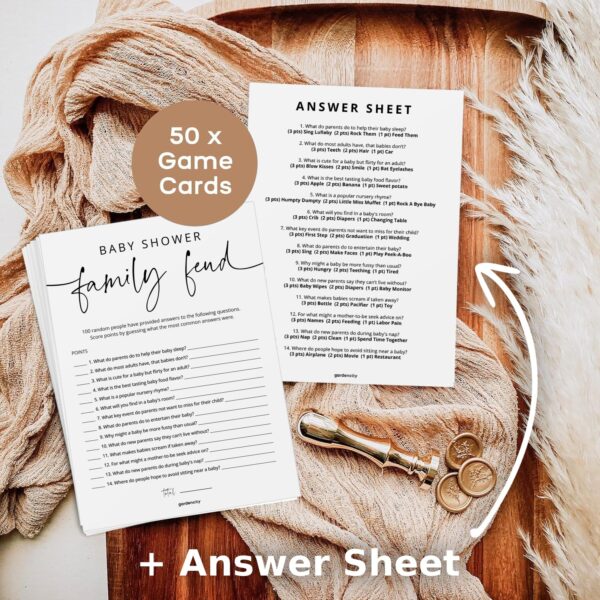 Baby Shower Games - 50 Baby Shower Family Feud Game Cards, Boy or Girl, Gender Neutral, Minimalist - Image 3