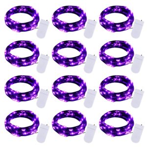 Halloween Purple Fairy String Lights: 12 Pack 7 Ft 20 LED Battery Operated Firefly Lights on Black Wire Starry Moon Lights for DIY Party Bedroom Patio