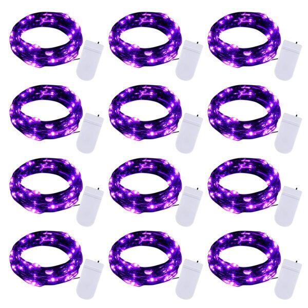 Halloween Purple Fairy String Lights: 12 Pack 7 Ft 20 LED Battery Operated Firefly Lights on Black Wire Starry Moon Lights for DIY Party Bedroom Patio