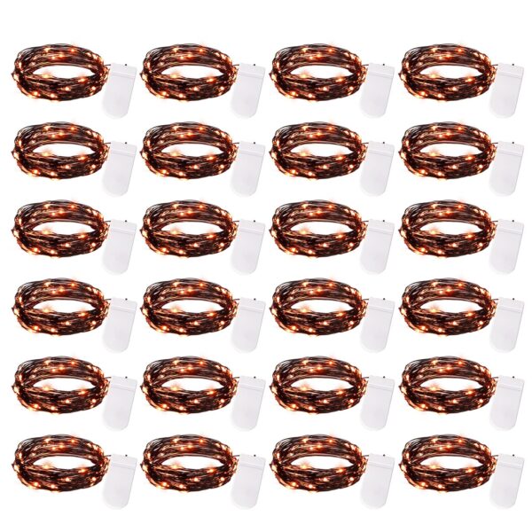 Brightown 24 Pack LED Fairy Lights Battery Operated String Lights Waterproof Silver Wire 7 Feet 20 LED Firefly Starry Moon Lights for DIY Wedding Party Bedroom Patio Christmas (Orange, 24 Pack)