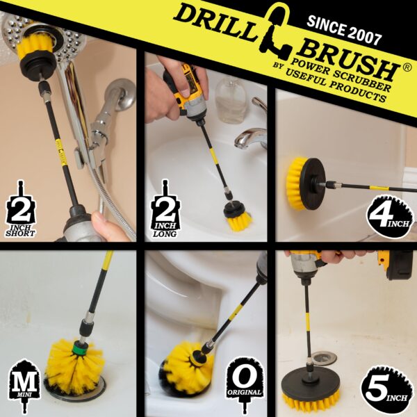 Drillbrush Ultimate Yellow Cleaning Tools - Drill Brush Attachment for Bathroom, Shower, Tub, Tile, Grout, Toilet, and Sink - Bathroom Scrubber Cordless Drill Attachment - Shower Detailing Brush Set - Image 2