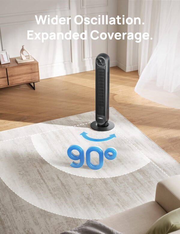 Dreo Tower Fan for Bedroom, 25ft/s Velocity Quiet Floor Fan, 90° Oscillating Fans for Indoors with 4 Speeds, 4 Modes, 8H Timer, Standing Fans, Bladeless Fan, Black, Nomad One (DR-HTF007) - Image 5