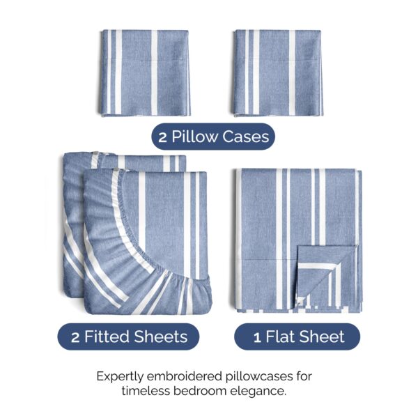 Split King Size 5 Piece Sheet Set - Comfy Breathable & Cooling Bed Sheets Set - Hotel Luxury Bedding for Women, Men, Kids, Teens, Boys & Girls - Deep Pockets & Wrinkle Free - Oeko-Tex - Blue Stripes 3 - Image 2