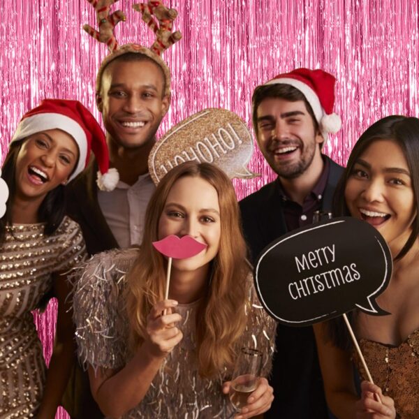 2 Pack Foil Curtain Backdrop Pink Metallic Tinsel Foil Fringe Curtains Photo Booth Props for Birthday Wedding Engagement Baby Shower Bachelorette Christmas Holiday Celebration Party Decorations - Image 5