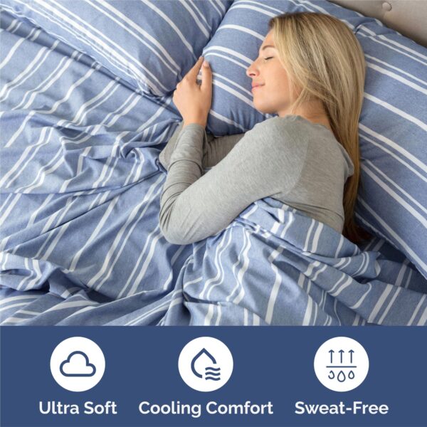 Split King Size 5 Piece Sheet Set - Comfy Breathable & Cooling Bed Sheets Set - Hotel Luxury Bedding for Women, Men, Kids, Teens, Boys & Girls - Deep Pockets & Wrinkle Free - Oeko-Tex - Blue Stripes 3 - Image 4