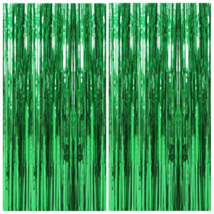 2 Pack Foil Curtain Backdrop Green Metallic Tinsel Foil Fringe Curtains Photo Booth Props for Birthday Wedding Engagement Baby Shower Bachelorette Christmas Holiday Celebration Party Decorations