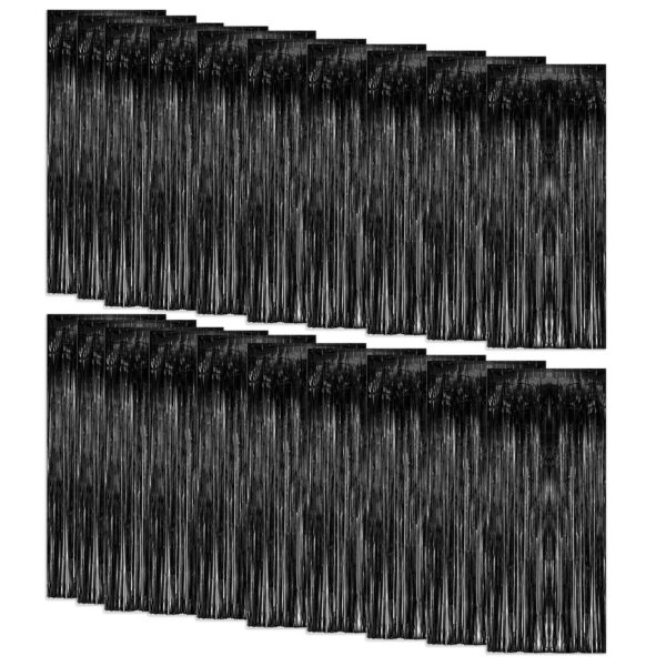 20 Pack Foil Curtain Backdrop Black Metallic Tinsel Foil Fringe Curtains Photo Booth Props for Birthday Wedding Engagement Baby Shower Bachelorette Christmas Holiday Celebration Party Decorations