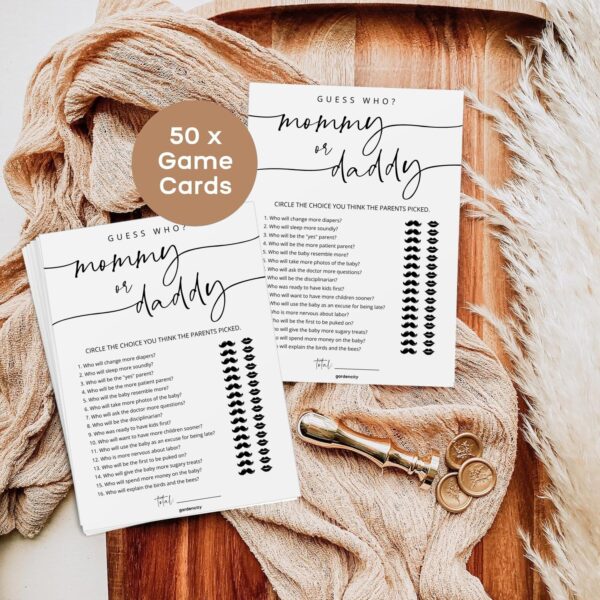 GardenCity 50 Guess Who Mommy or Daddy Game Cards, Fun Baby Shower Games for Boy or Girl, Gender Neutral - Minimalist - Image 3