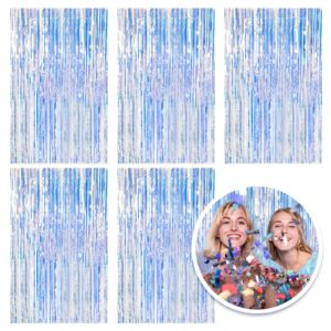 5 Pack Foil Curtain Backdrop Iridescent Metallic Tinsel Foil Fringe Curtains Photo Booth Props for Birthday Wedding Engagement Baby Shower Bachelorette Christmas Holiday Celebration Party Decorations