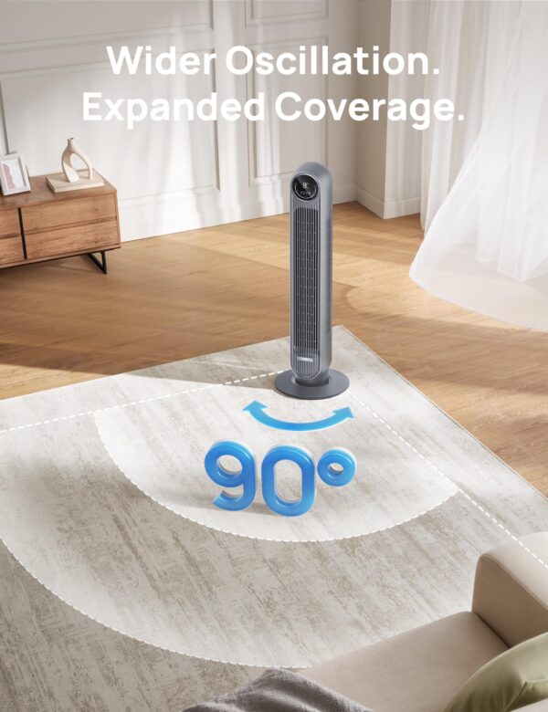 Dreo Tower Fan for Bedroom, 25ft/s Velocity Quiet Floor Fan, 90° Oscillating Fans for Indoors with 4 Speeds, 4 Modes, 8H Timer, Bladeless Fan, Standing Fans, Grey, Nomad One (DR-HTF007) - Image 5