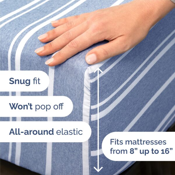 Split King Size 5 Piece Sheet Set - Comfy Breathable & Cooling Bed Sheets Set - Hotel Luxury Bedding for Women, Men, Kids, Teens, Boys & Girls - Deep Pockets & Wrinkle Free - Oeko-Tex - Blue Stripes 3 - Image 3