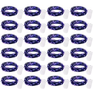 Brightown 24 Pack Fairy Lights Battery Operated, Halloween String Lights Waterproof Black Wire 7 ft 20 LED Firefly Starry Lights for Hallowen Decorations DIY Paper Lantern Craft Pumpkin (Purple)