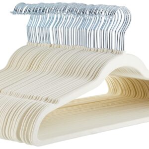 Amazon Basics Slim, Velvet, Non-Slip Sturdy Clothes Hangers, 50-Pack, Ivory/Silver