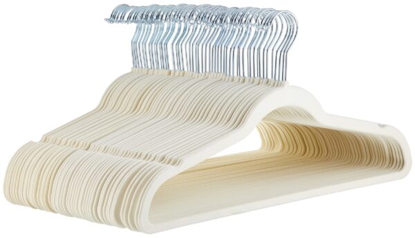 Amazon Basics Slim, Velvet, Non-Slip Sturdy Clothes Hangers, 50-Pack, Ivory/Silver