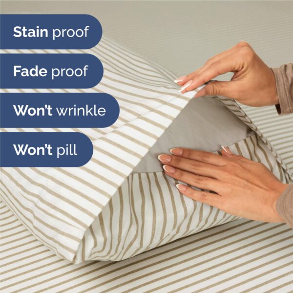 Full Size 4 Piece Sheet Set - Comfy Breathable & Cooling Bed Sheets Set - Hotel Luxury Bedding for Women, Men, Kids, Teens, Boys & Girls - Deep Pockets, Soft, Wrinkle Free - Oeko-Tex - Beige Stripes 2 - Image 5