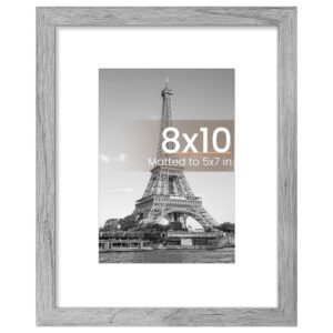 upsimples 8x10 Picture Frame, Display Pictures 5x7 with Mat or 8 x 10 Without, Wall Hanging Photo Frames, Gray, 1 Pack