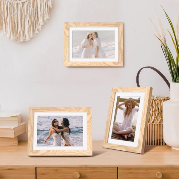 upsimples 5x7 Picture Frame, Display Pictures 4x6 with Mat or 5 x 7 Without, Wall Hanging Photo Frames, Natural, 1 Pack - Image 2