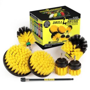 Drillbrush Ultimate Yellow Cleaning Tools - Drill Brush Attachment for Bathroom, Shower, Tub, Tile, Grout, Toilet, and Sink - Bathroom Scrubber Cordless Drill Attachment - Shower Detailing Brush Set
