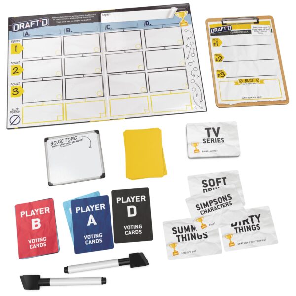 Spin Master Games, Draft’d, Competitive Drafting Party Game with Hilarious Prompts for College Nights, Football Watch Parties, Happy Hour Activity, for Teens & Adults, 3-5 Players, for Ages 14 & Up - Image 8